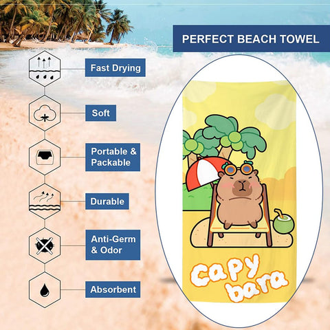 HAJXXMM Capybara Beach Towels for Adults, 70 * 140 CM Microfibre Beach Towel, Quick-Dry & Lightweight, Travel Swimming Towel for Bath, Pool, Gym