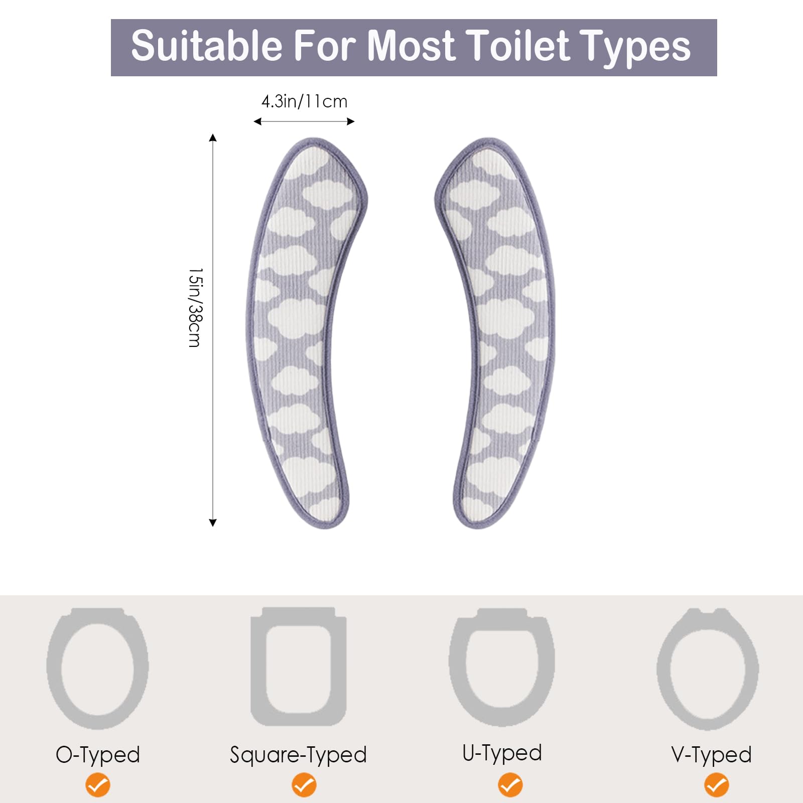 Thick and Warm Toilet Seat Cover – Washable, Reusable Cushion with TPR Adhesive & Cloud Pattern for Extra Comfort & Insulation (Blue)