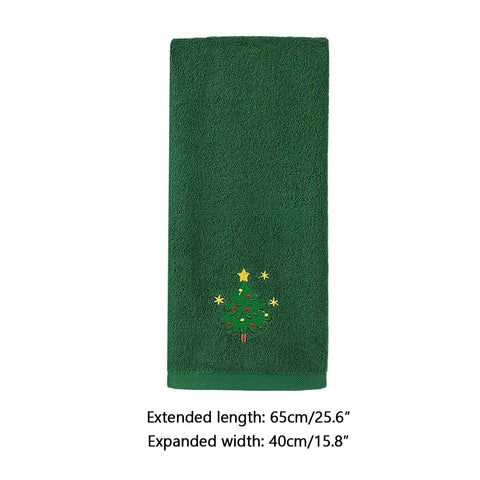 MiOYOOW 2PCS Christmas Hand Towels, 15.8"x25.6" Soft Cotton Xsmas Pattern Embroidered Kitchen Dish Towels with Highly-Absorbent for Winter Bathroom
