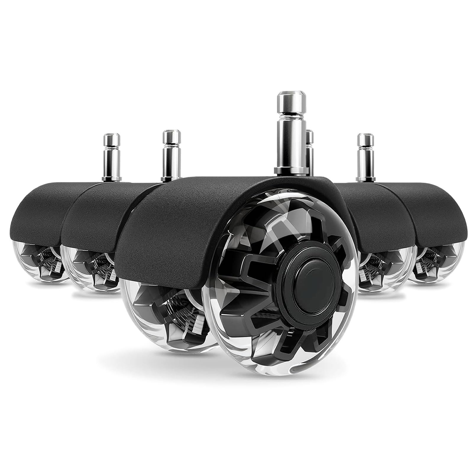 BEYEE Office Chair Wheels 2 Inch (Set of 5) Heavy-Duty Rubber Wheels for Carpet Floors and All Hardwood, Universal Fit (Black)