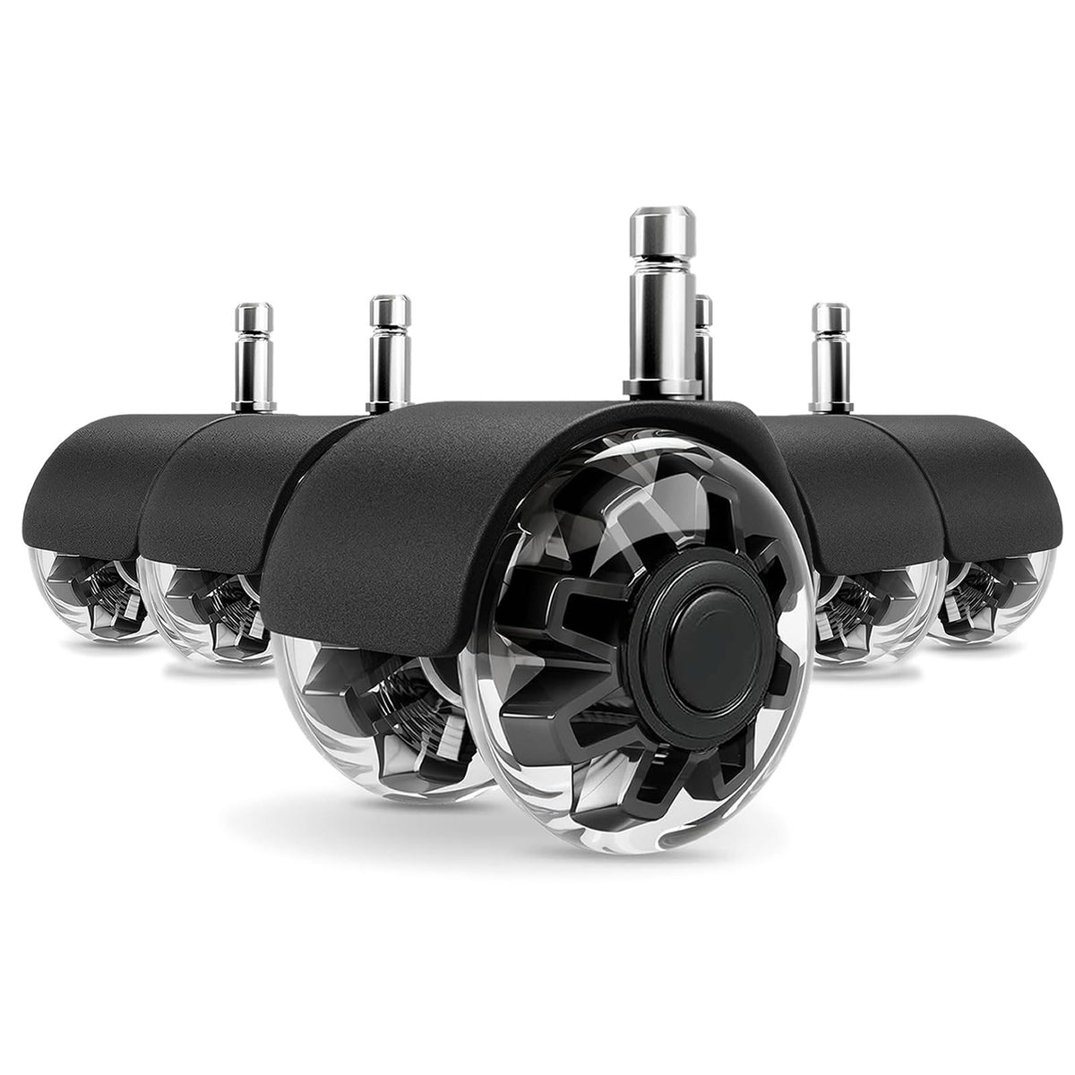 BEYEE Office Chair Wheels 2 Inch (Set of 5) Heavy-Duty Rubber Wheels for Carpet Floors and All Hardwood, Universal Fit (Black)