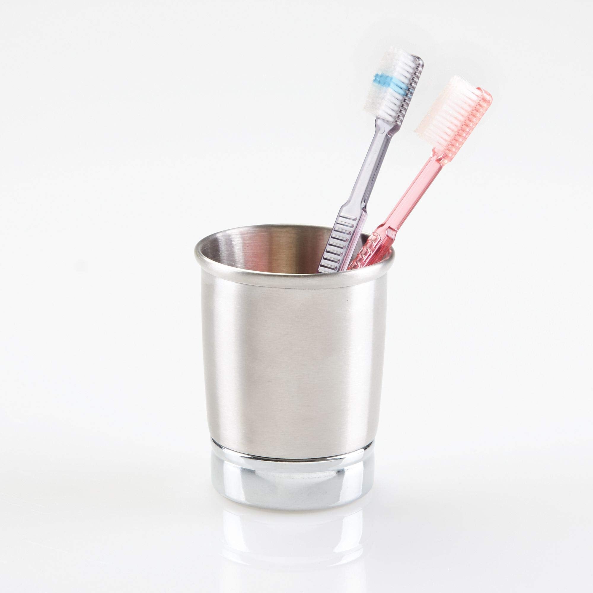 iDesign York Metal Toothbrush Holder/Stand for the Bathroom, Made of Stainless Steel, Split Finish
