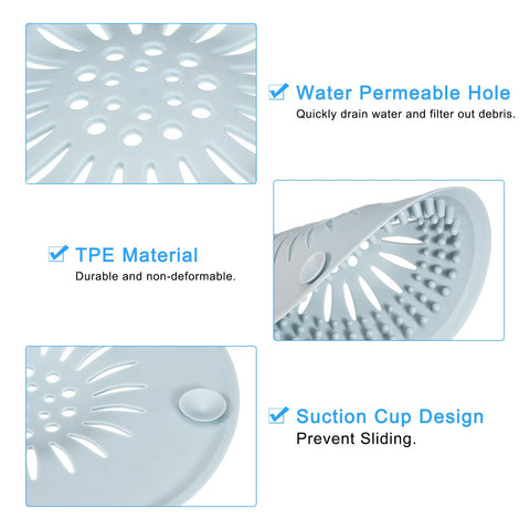 sourcing map Hair Drain Catcher, 5.51inch Round Tub Drain Covers Drain Protector with Handle Suction Cup for Kitchen Bathroom Balcony, Light Blue 2Pcs
