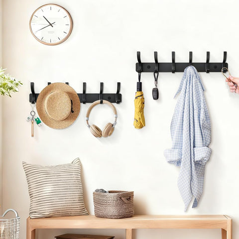 MIVITOOM Coat Hooks Wall Mounted, 2 Pack Heavy Duty Coat Rack, 31cm Length Double Door Hook Rail for Entryway Bedroom Bathroom Kitchen Home Storage