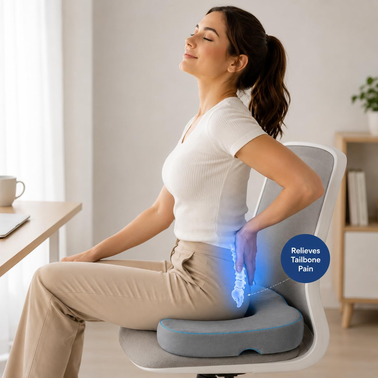 Wonder Care Orthopedic Coccyx Cusion | High Density Memory Foam for Back Pain, Sciatica, Tailbone Relief (Velvet Cover, 70Kg)