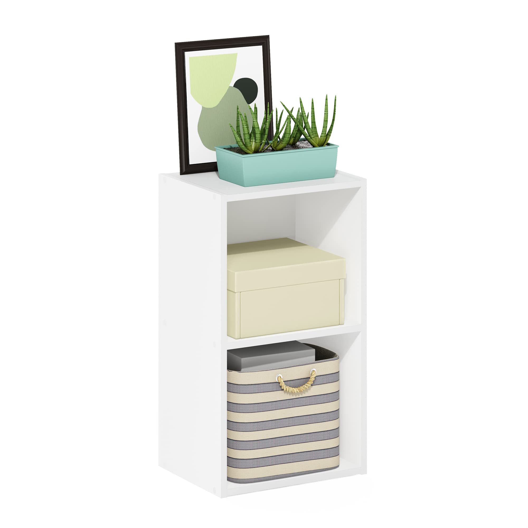 Furinno PASIR Book Shelf, 2-Tier Modern Bookshelf, Open Shelves Bookcase 9 x 12 x 21, for Living Room, Bedroom, Home Office, White