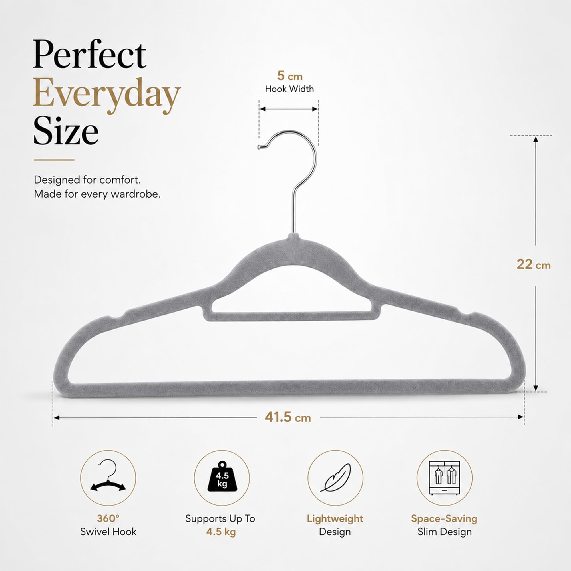 Housezy Coat Hangers, 20 Pack, Non-Slip Velvet Hangers for Clothes with Tie Bar & 360° Rotating Hook, Strong & Durable