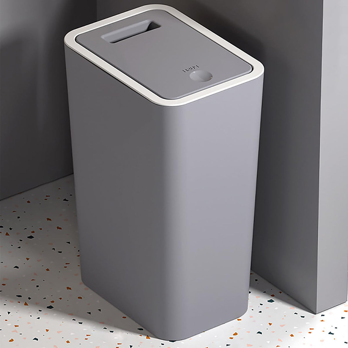 9L Bathroom Bin with lid,Kitchen Bins,Push Button Plastic Toilet Bin,Bedroom,Office,Living Room,Dog Proof (Grey)