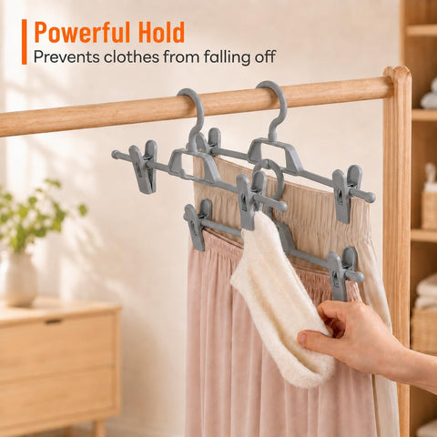 10 Pack Trouser Hangers with Clips, Space Saving Skirt Hangers Organiser