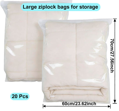QISF 60 x 70 cm Reusable Ziplock Bags for Clothes - 20 Pcs Store & Protect Zip Seal Clothes Storage Bags，Large Clear Seal Bag Waterproof Luggage