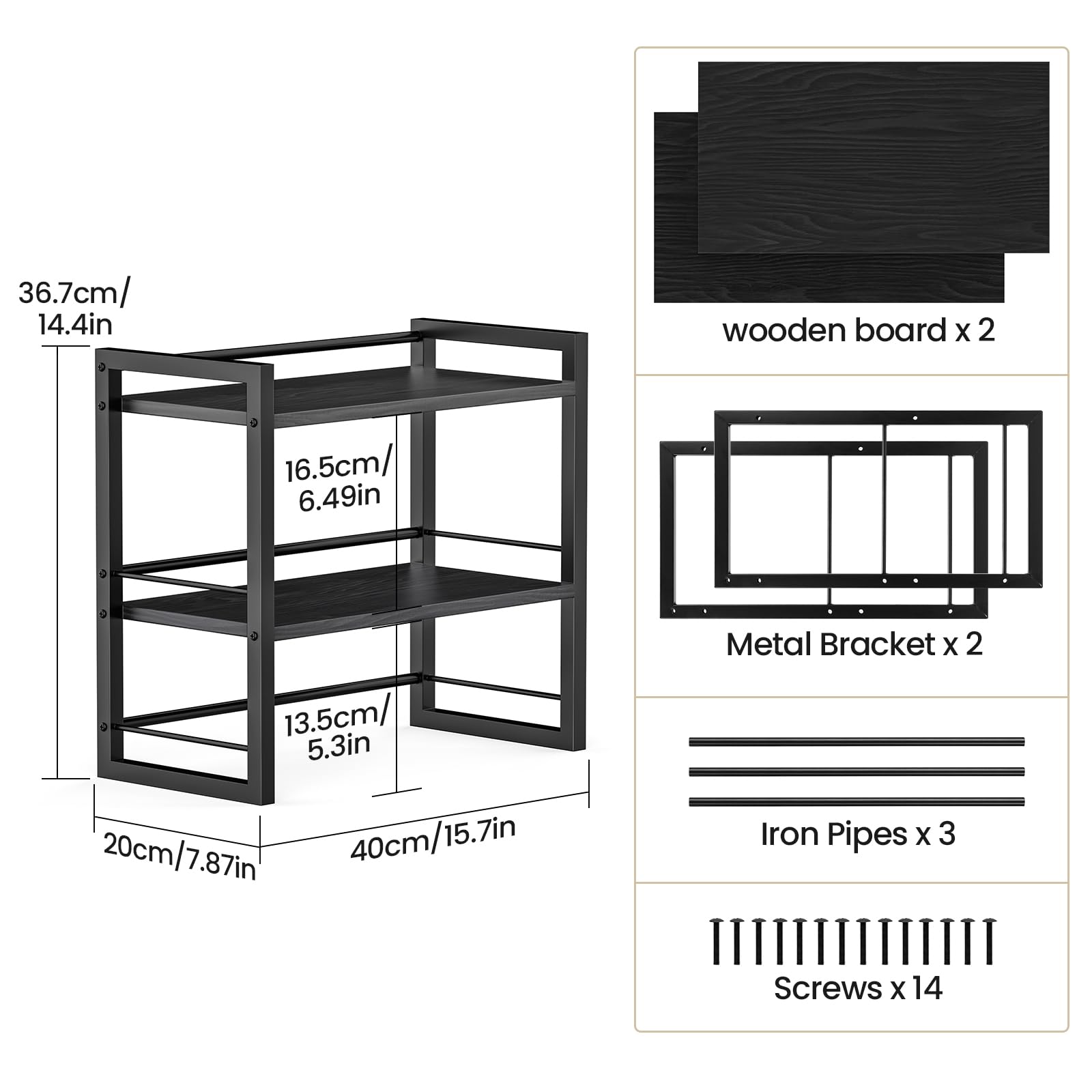 THYGIFTREE Office Desk Shelf Organizer, Wood Desktop Bookshelf Supplies Storage Rack, Shelf for Top of Desk and Dresser (All Black)