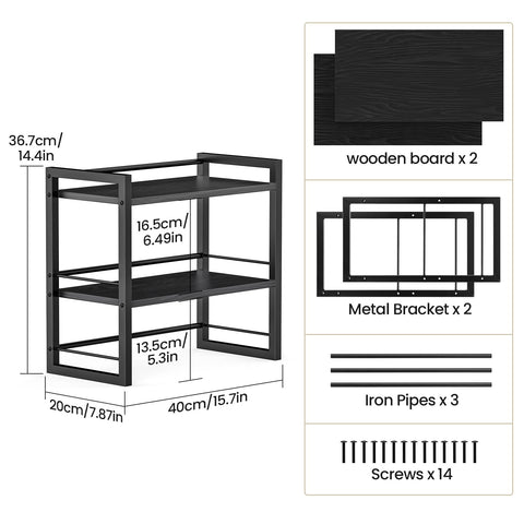 THYGIFTREE Office Desk Shelf Organizer, Wood Desktop Bookshelf Supplies Storage Rack, Shelf for Top of Desk and Dresser (All Black)