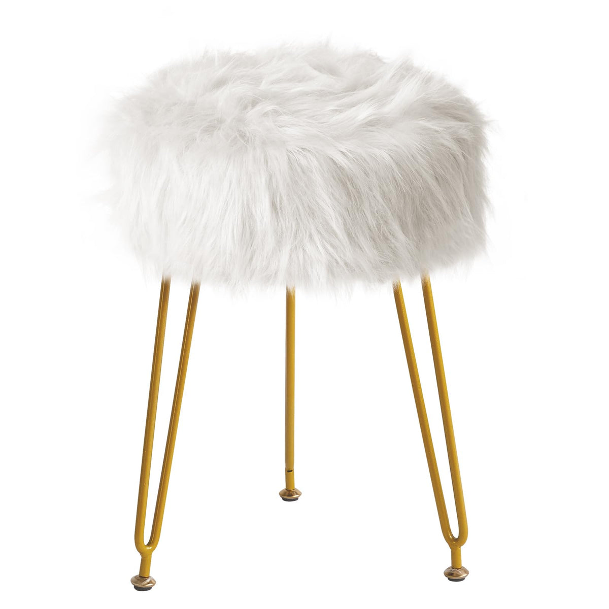 IBUYKE Faux Fur Vanity Chair, Furry Makeup Stool Ottoman, White L/G-32W