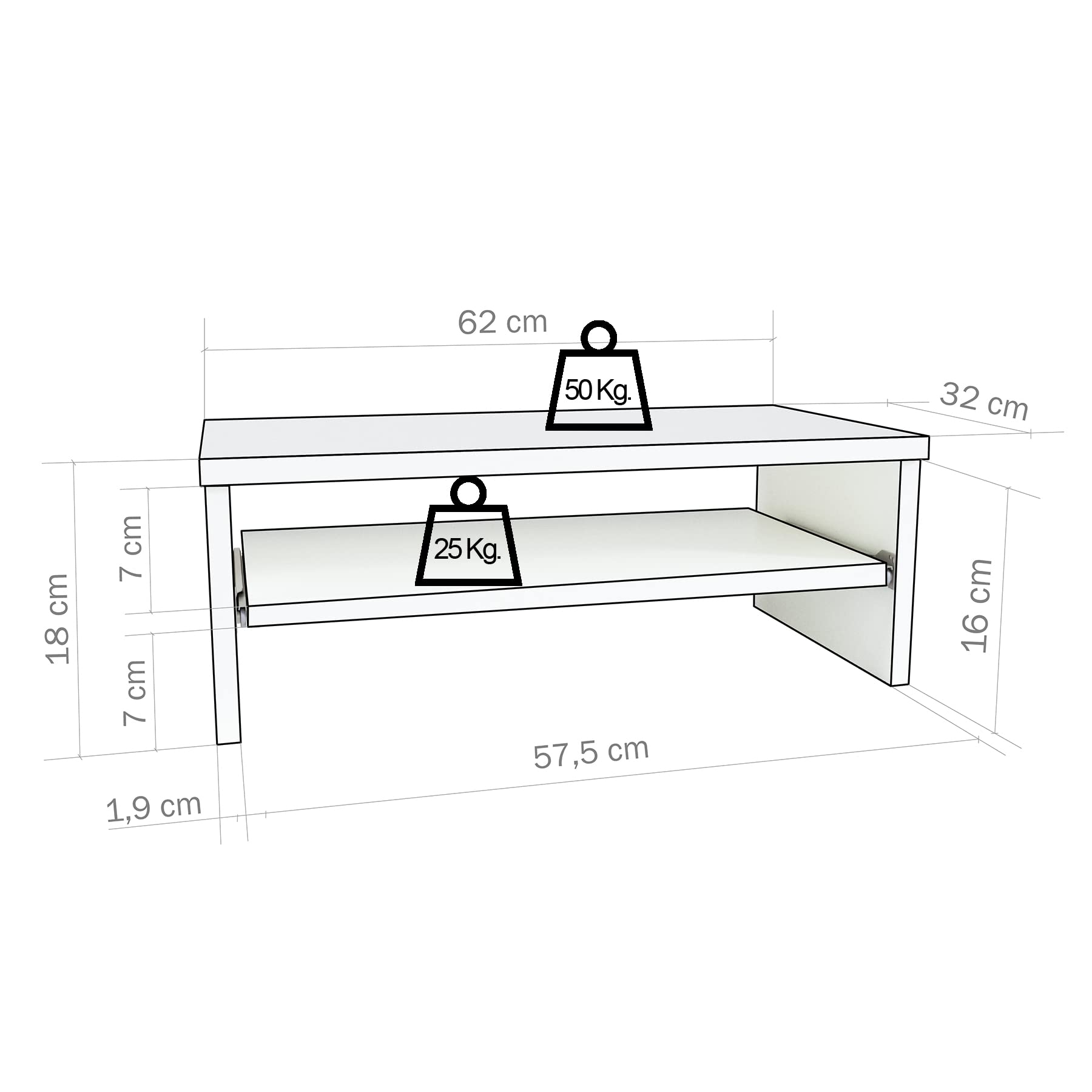 Henor Stand Monitor Riser Wooden Screen with Removable Tray 62 x 32 x 18 cm. Supports 50 kg. White.