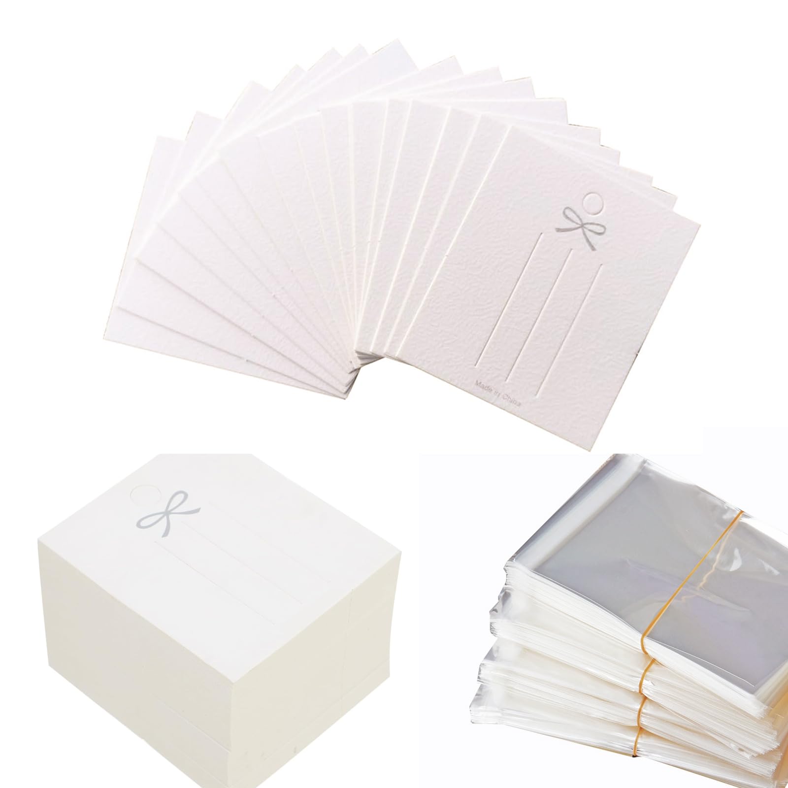 100PCS Hair Clip Display Cards with 100PCS Clear Bags Paper Cardboard Hair Barrettes Hairpin Card Holder for Jewelry Organizing