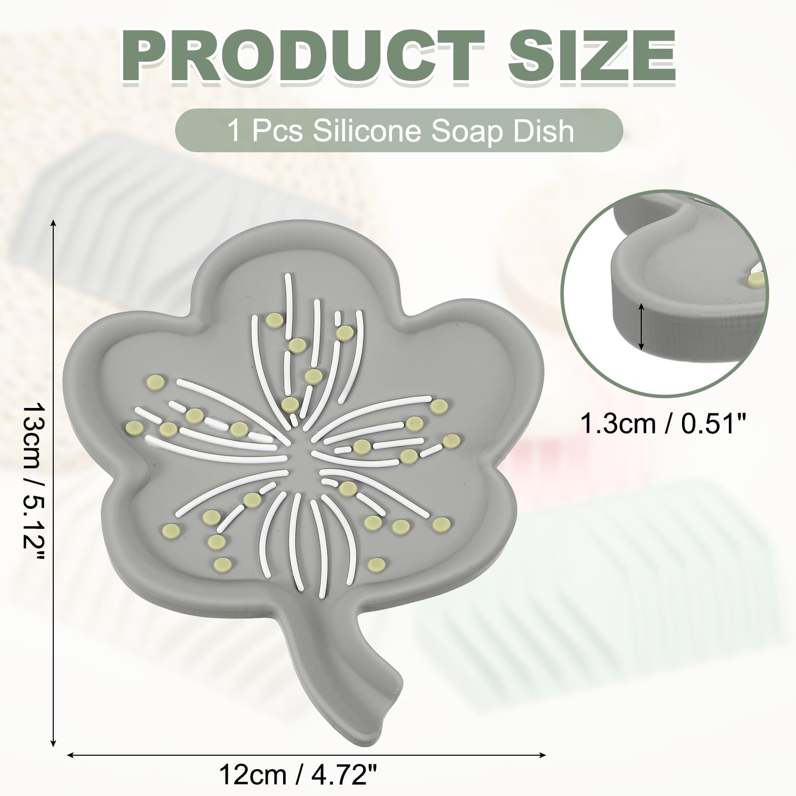 sourcing map Silicone Soap Dish with Drain Spout, Portable Self Draining Flower Shape Soap Saver Holder for Bathroom Kitchen Sink, Gray