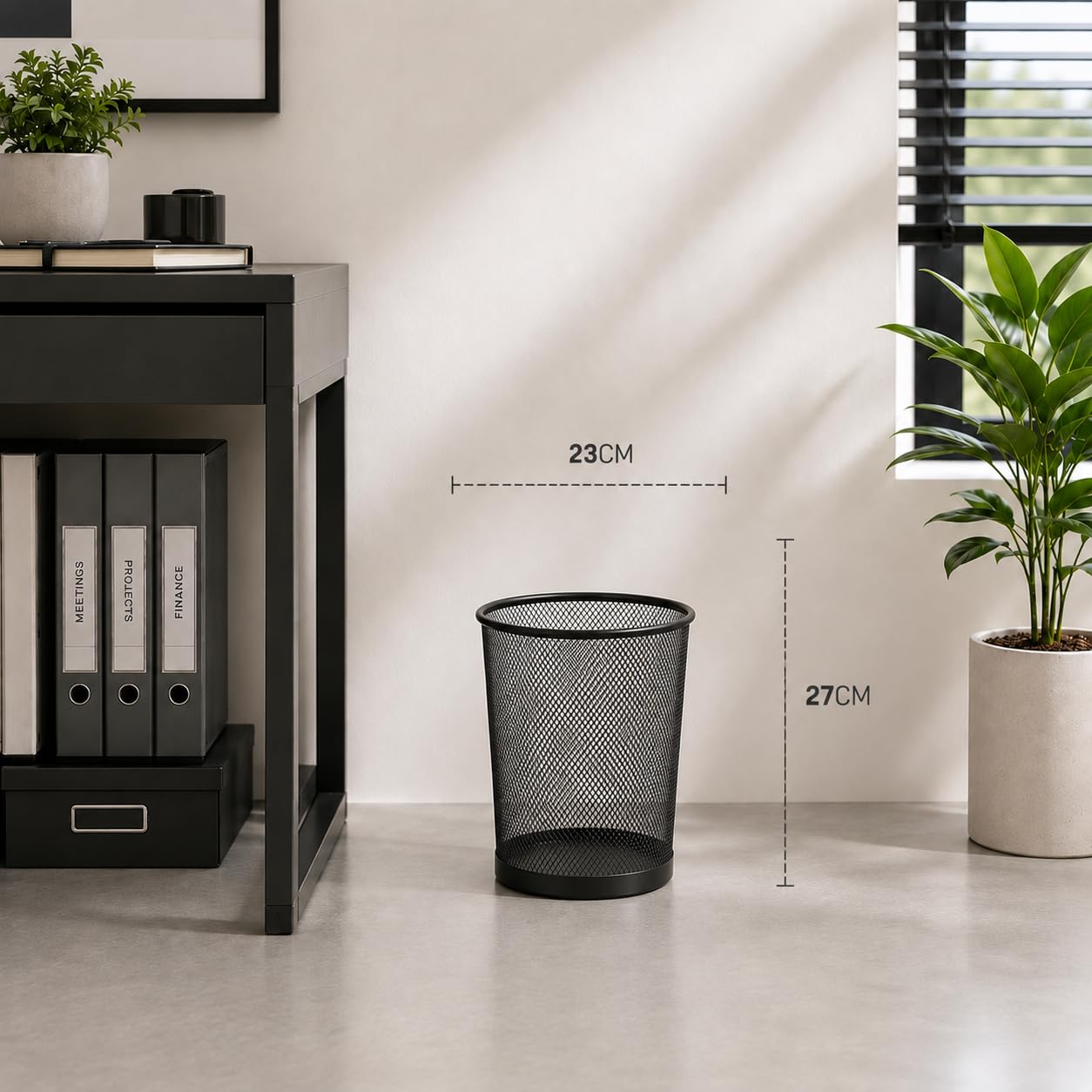 KEPLIN Round Trash Can Bin - 1 Pack Charcoal Black Non-slip Mesh Bins | Waste Paper Bin | Sturdy Metal Bin Indoor Waste Bin for Home, Bedroom, Office
