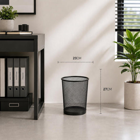 KEPLIN Round Trash Can Bin - 1 Pack Charcoal Black Non-slip Mesh Bins | Waste Paper Bin | Sturdy Metal Bin Indoor Waste Bin for Home, Bedroom, Office