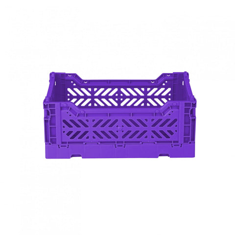 AYKASA Folding Crate, Sturdy Folding Box, Plastic, Stackable, Purple, Mini (27 x 17 x 11 cm)