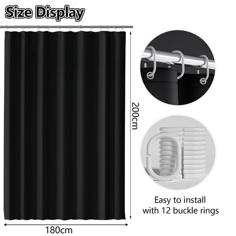 June tech Shower Curtain Mould Proof Mildew Resistant, Waterproof PEVA Black Bathroom Curtain Set With 12 Pcs Hooks