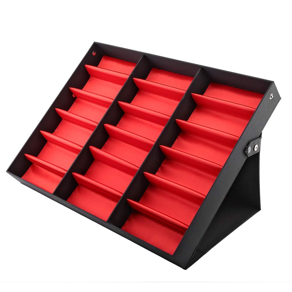 Wakects Sunglasses Storage Holder Box, 18 Grids Display Organiser with Metal Snap Buttons, 47 x 37.1 x 6.1cm