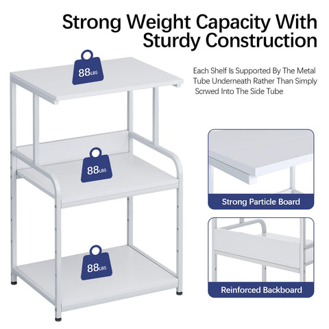 3-Tier Printer Stand, Large Printer Table on Wheels, Movable Printer Stand with Storage, Rolling Printer Cart for Fax Scanner Files Media Player
