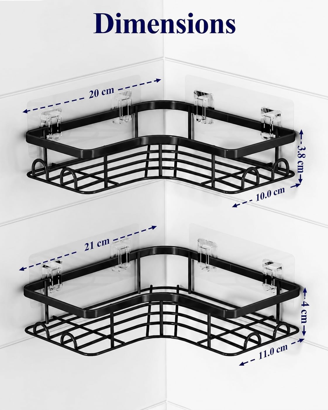 Kitsure Corner Shower Caddy, Rustproof Adhesive Shelf, Large, Black