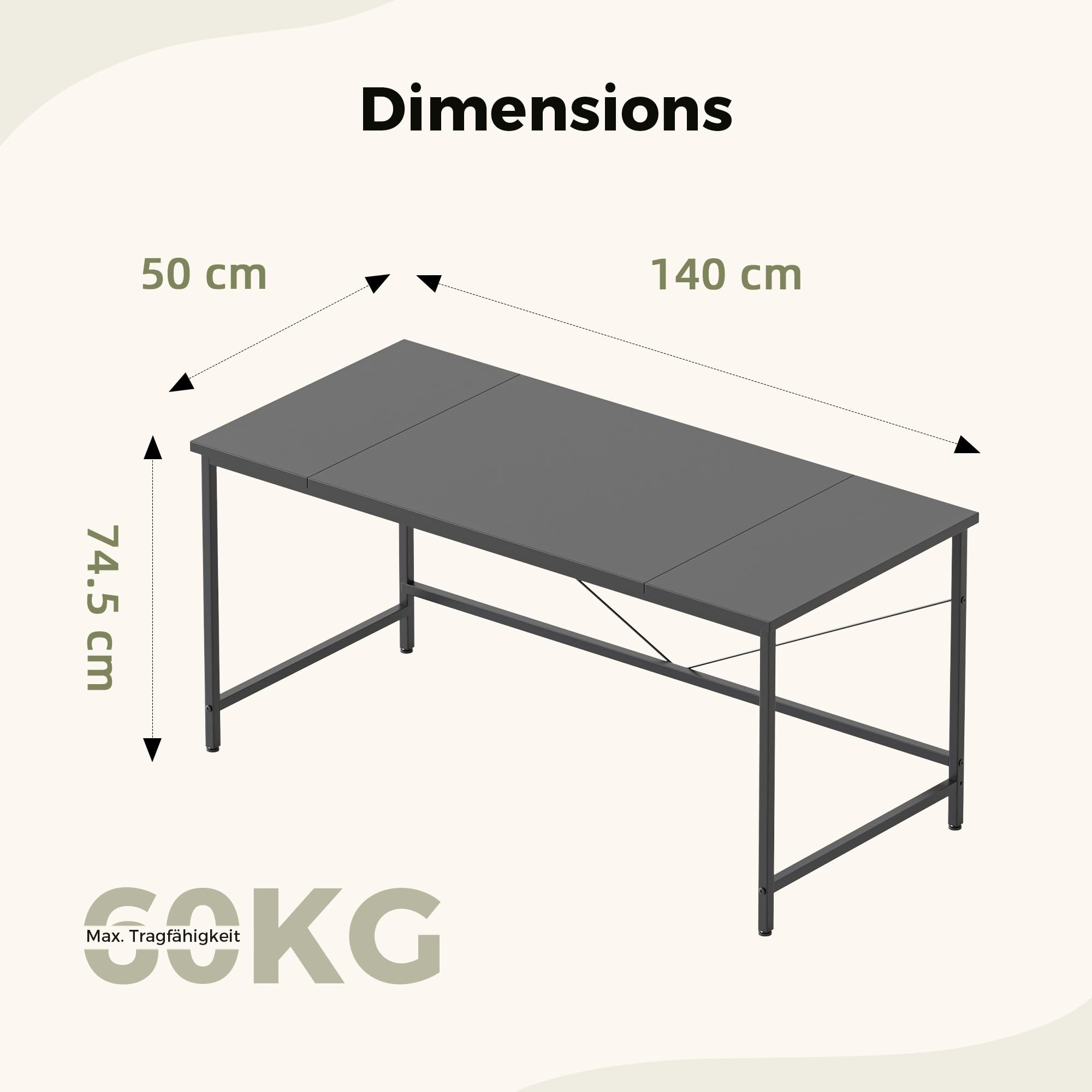 Mericonia Basic Computer Desk, 3 pieces Desktop, 140x50cm, Black