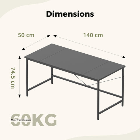Mericonia Basic Computer Desk, 3 pieces Desktop, 140x50cm, Black