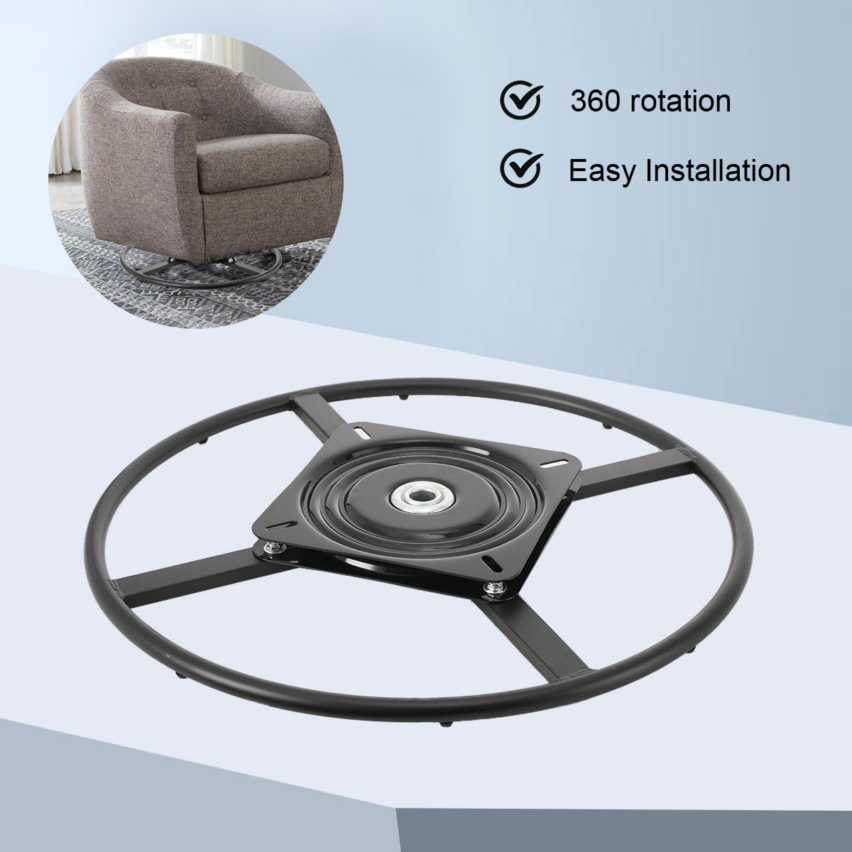 ECUTEE Seat Swivel Plate Chair Recliner Base Bracket Rotating Base Rotate Swivel Chair Base Mechanism Hinge 60cm Diameter for DIY Round Chair or