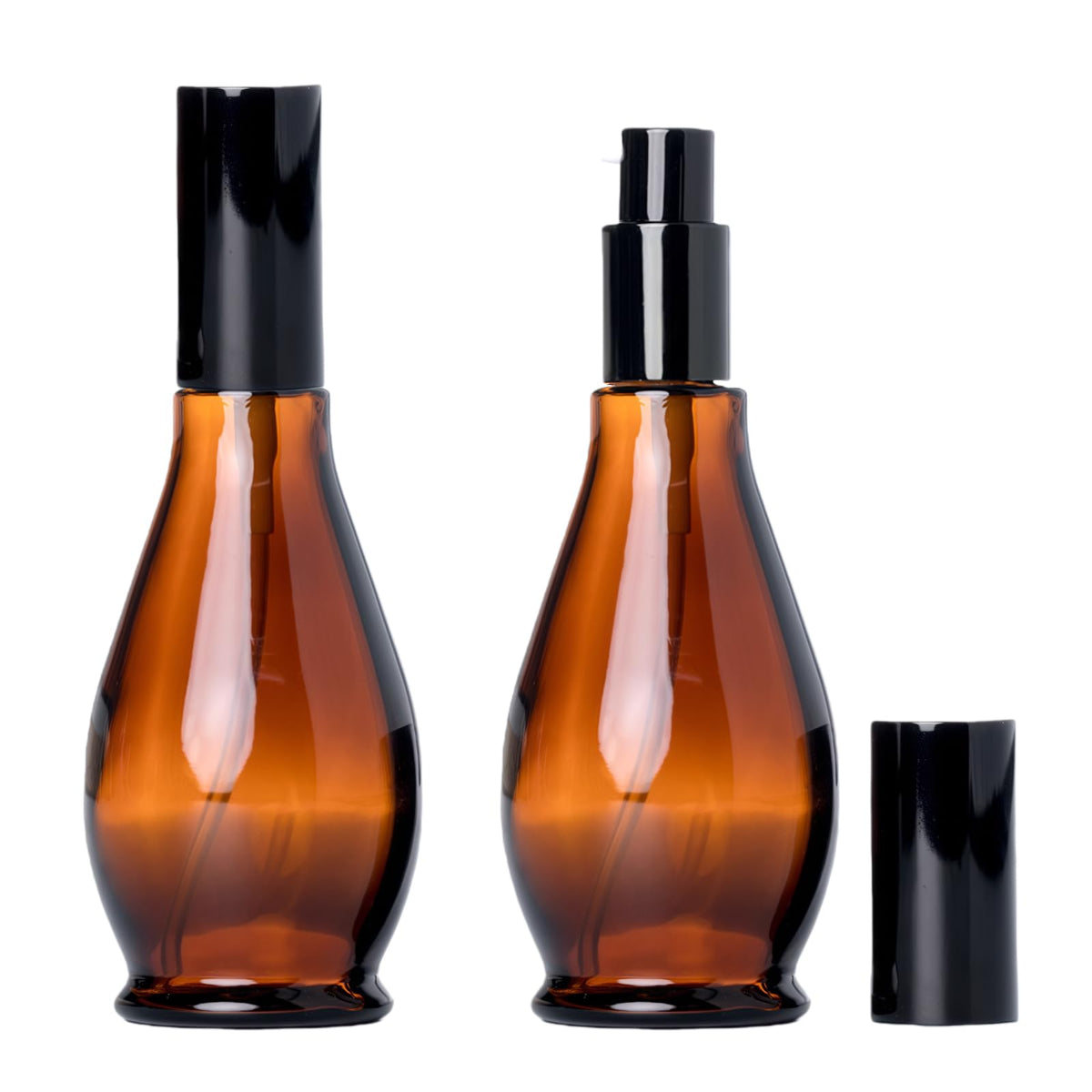 2Pcs 100ml/3.4oz Amber Glass Lotion Pump Bottles Travel Size Pump Dispenser Cosmetics Containers Bottle Jar with Black Pump for Essential Oil