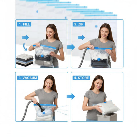 10-Pack Vacuum Storage Bags 40x60cm - Space Saver for Clothes, Quilts, Pillows & Blankets, Transparent Blue Airtight Seal (Reusable & Heavy-Duty)