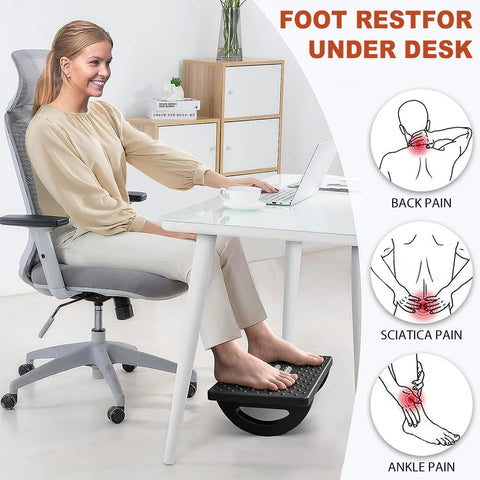 Lighterday Ergonomic Foot Stool - Adjustable Under Desk Foot Rest with Roller Massage (Black)