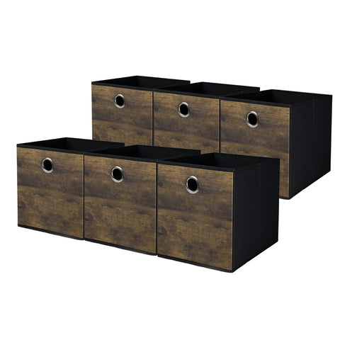 Folzaelar 6 Pack Durable Storage Cube Bin with Decorative Wood Grain,Thickened Fabric Boxes,Storage Basket for