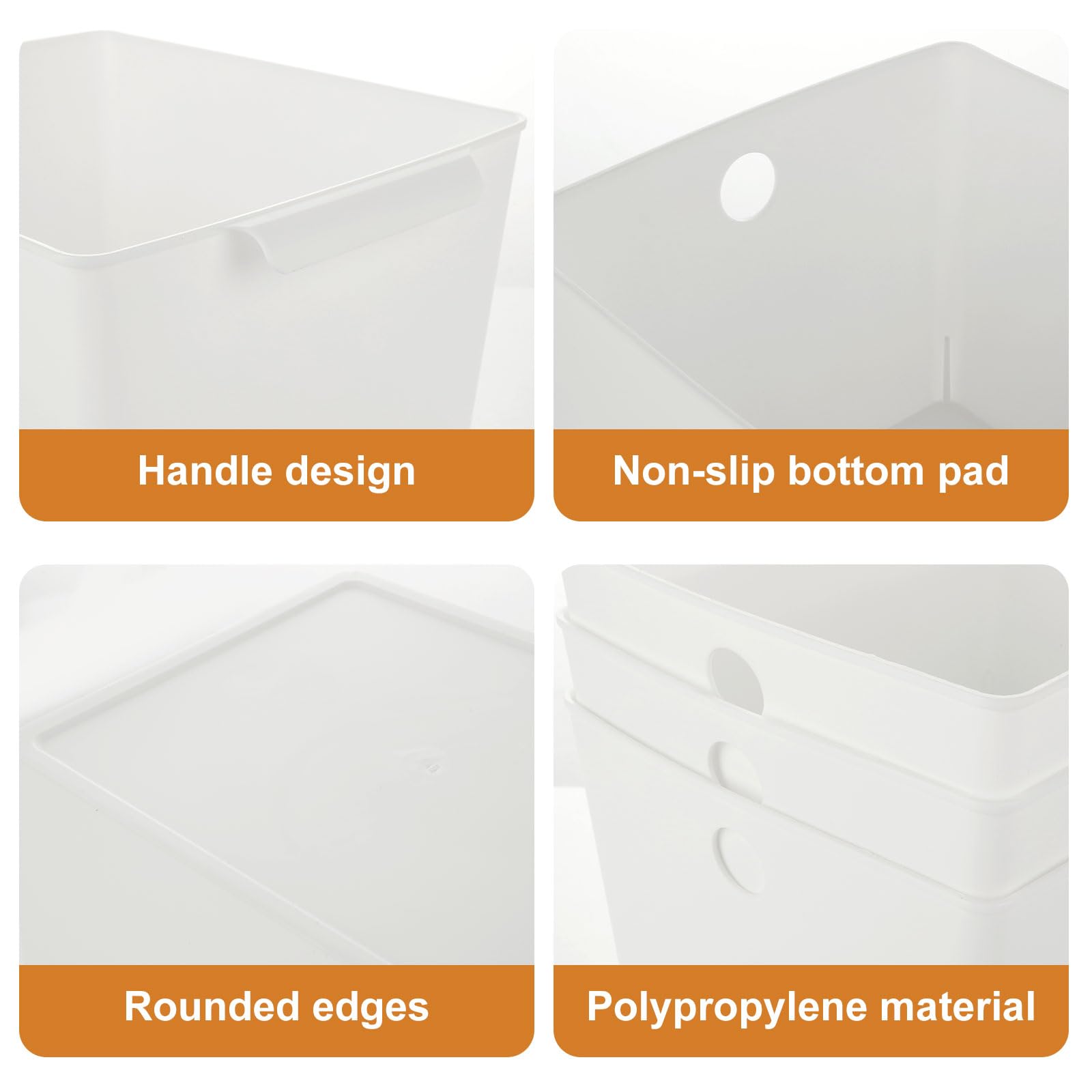 ASelected 4Pcs Plastic Storage Boxes With Handle White Box 26X19X15Cm Cupboard Storage Boxes Plastic Storage Basket Kitchen Cupboard Home And