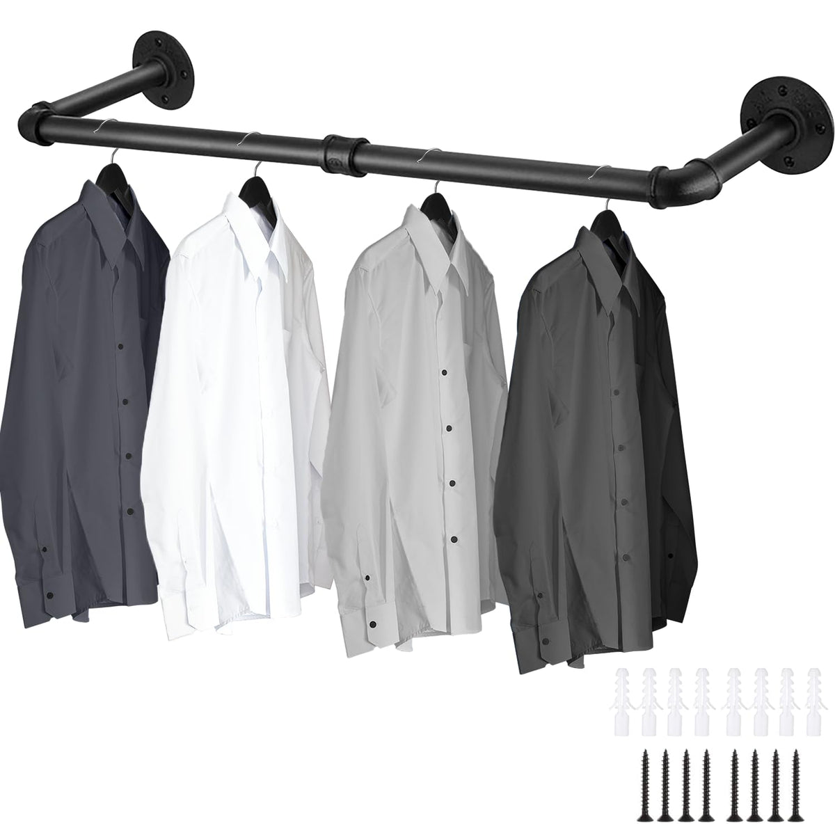 Exquilnova 90CM Wall Mounted Clothes Rail,Black Metal Clothing Rack,Multifunctional Heavy Duty Clothes Rail,Hanging Rails Suitable for