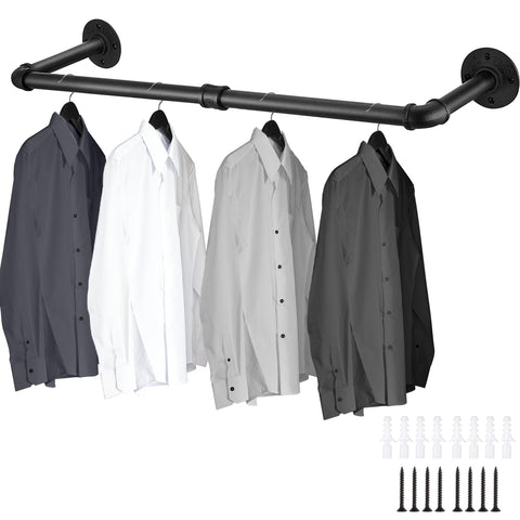 Exquilnova 90CM Wall Mounted Clothes Rail,Black Metal Clothing Rack,Multifunctional Heavy Duty Clothes Rail,Hanging Rails Suitable for