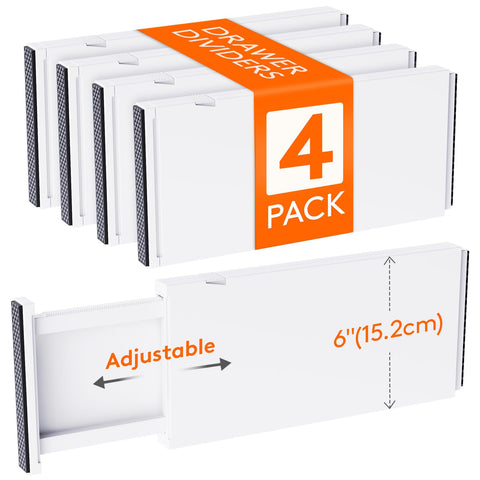 Lifewit 4 Pack 6" High Drawer Dividers 34-56cm/13.5-22" Adjustable Drawer Organiser for Clothes/Utensils, Expandable Kitchen Drawer Dviders