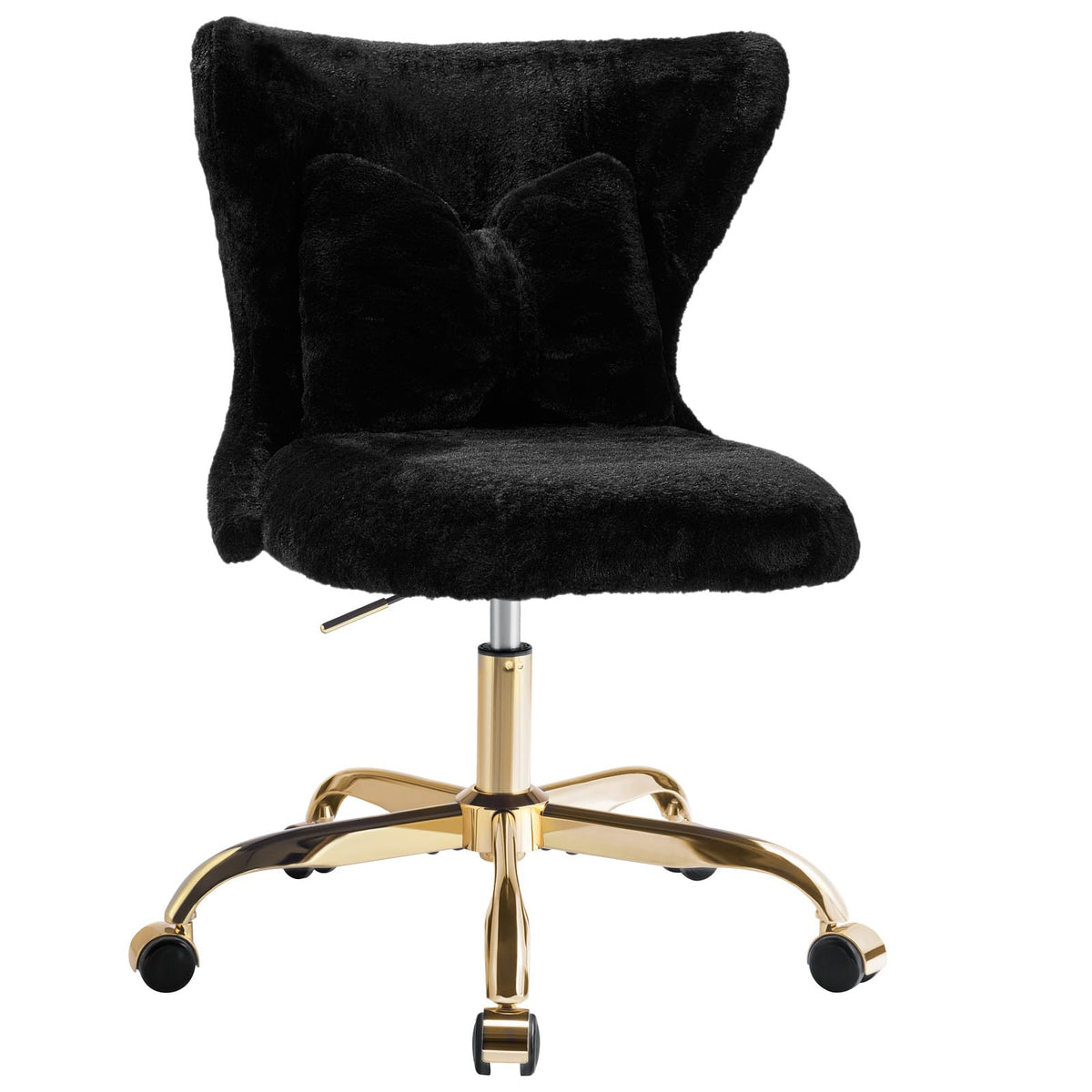 Eufurnibi Vanity Chair with Gold Wheels & Bow Pillow, Girl's Office Chair