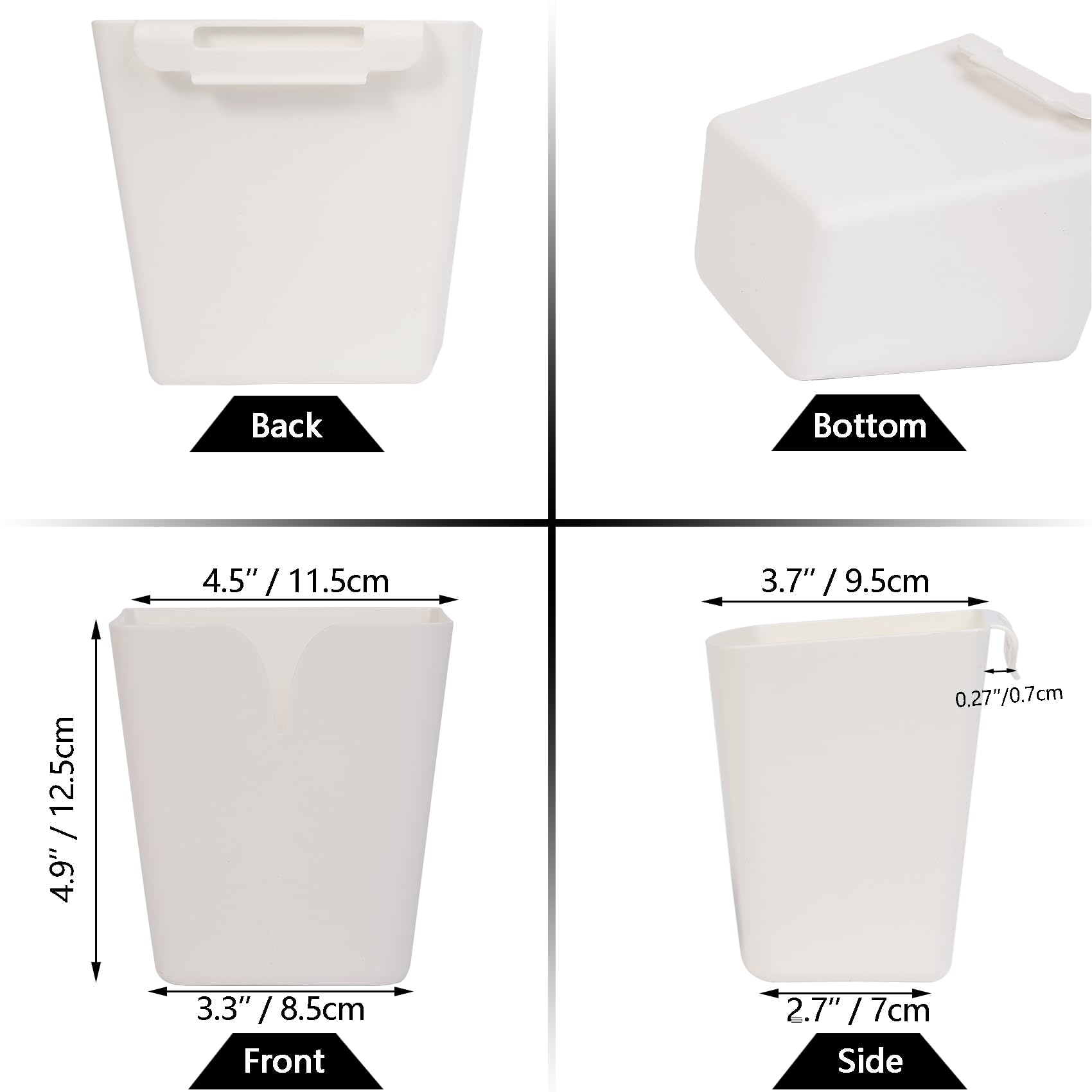 AYVANBER 6 Pack Hanging Cup Holders for Rolling Carts, Trolley Basket Storage,Rolling Cart Accessories, Make Up Pencil Holder, Plant Container (White)