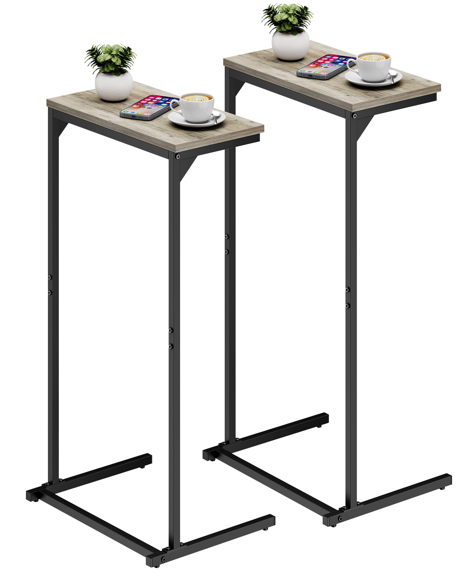 TUTOTAK C Shaped Side Table, Set of 2, Small End Table, 28.7 inch Tall Couch Sofa Table, Living Room, Bed Room, Greige V1TB01BG0712EU