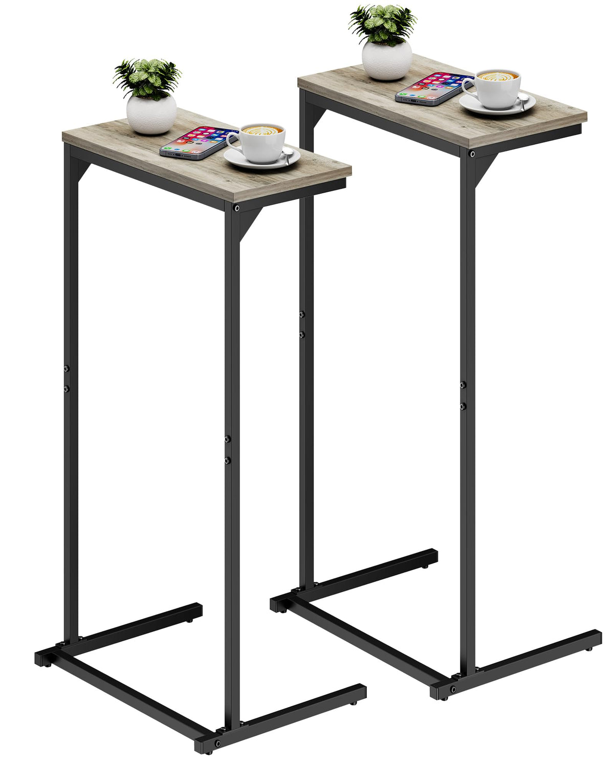 TUTOTAK C Shaped Side Table, Set of 2, Small End Table, 28.7 inch Tall Couch Sofa Table, Living Room, Bed Room, Greige V1TB01BG0712EU
