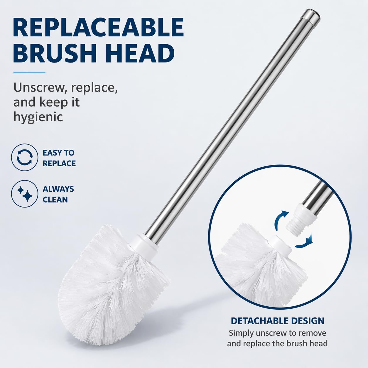 Chrome Toilet Brush With Durable Bristles – 35Cm Long Handle Bathroom Cleaning Brush – Freestanding Toilet Cleaner Brush For Deep Cleaning
