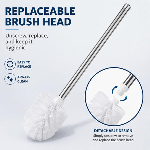 Chrome Toilet Brush With Durable Bristles – 35Cm Long Handle Bathroom Cleaning Brush – Freestanding Toilet Cleaner Brush For Deep Cleaning