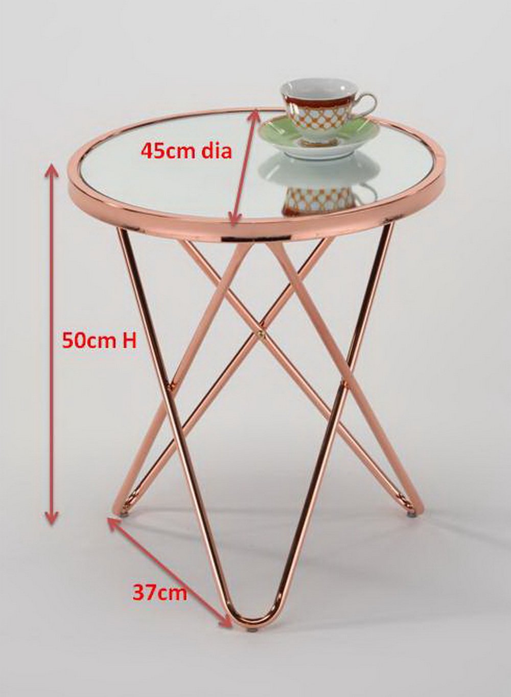 ASPECT Porto Round Side End Coffee Table, Glass, Copper/Mirror, 45 x 45 x 50 cm, STB39/MR