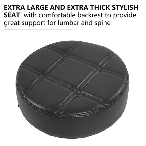 Grace & Grace Height Adjustable Rolling Swivel Stool Chair with Extra Large and Extra Thick Round Seat and Comfortable Backrest Heavy Duty Metal Base