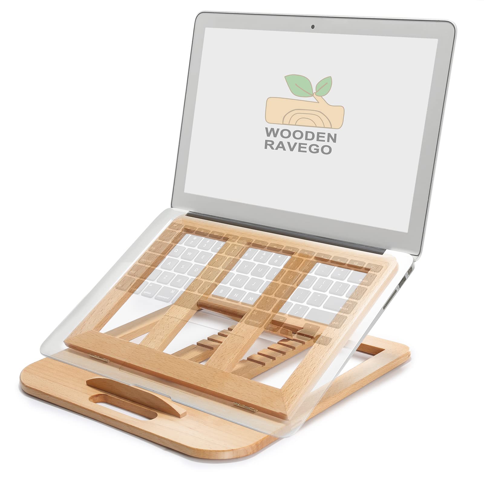 RAVEGO Wooden Laptop Stand, Foldable Ventilated Laptop Riser, Adjustable Computer Stand for Desk