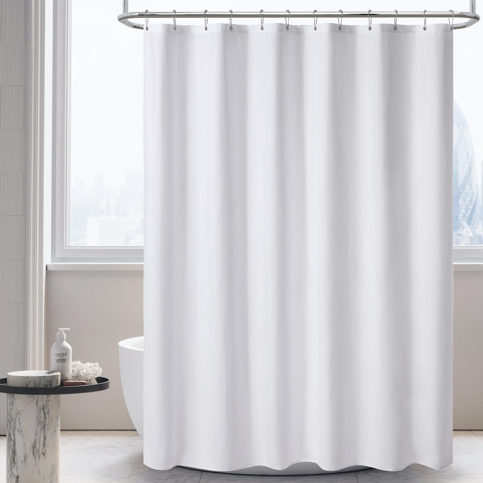 PILOTSHARK 120GSM Ultimate Waterproof Fabric Shower Curtain Liner-TPU Lamination Technology with 3 Magnets,Machine Washable,180x196.5 Inch Soft Cloth