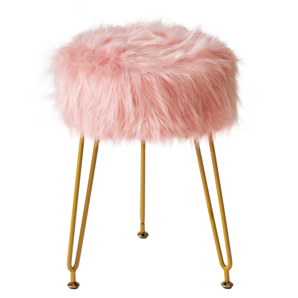 IBUYKE Faux Fur Vanity Chair, Furry Makeup Stool Ottoman, Pink L/G-32P