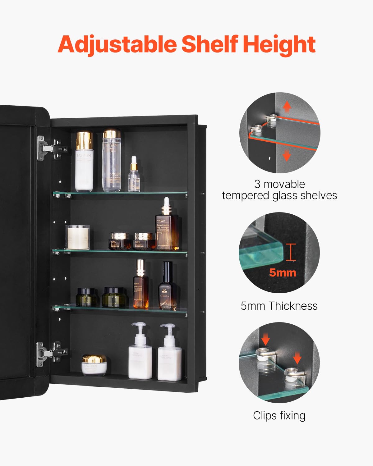 VEVOR Medicine Cabinet, 16.5 x 27.5 inch, for Bathroom with Mirror, Aluminum Frame Bathroom Wall Cabinet, 3-layer Adjustable Shelves